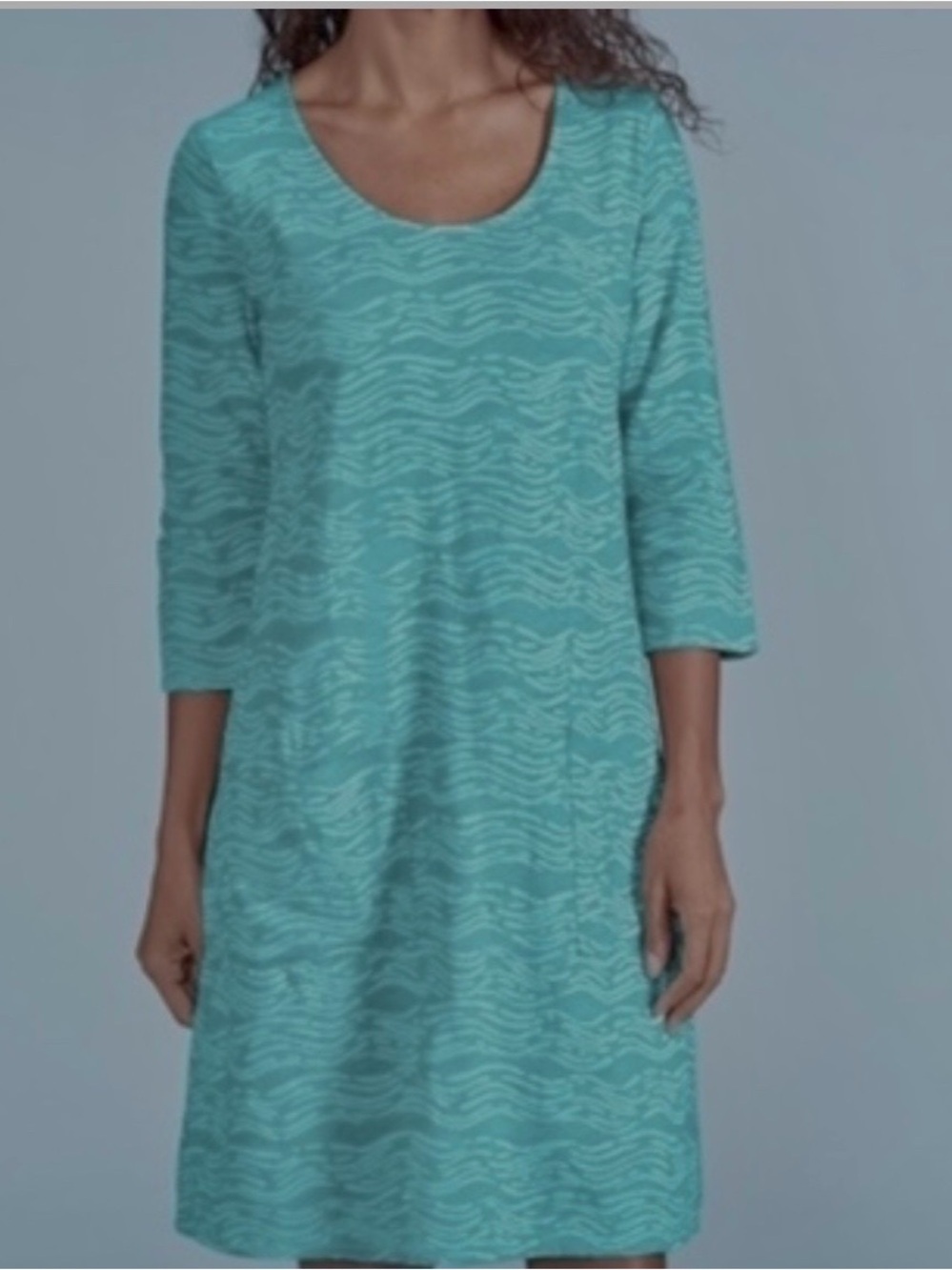 Fresh Produce Dress Turquoise Blue Seashore Dahlia Waves Small